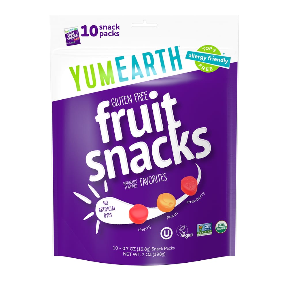 YumEarth Fruit Snacks Assorted Flavors Snack Pack, 10 Count, 19.8g (0.7oz) Each