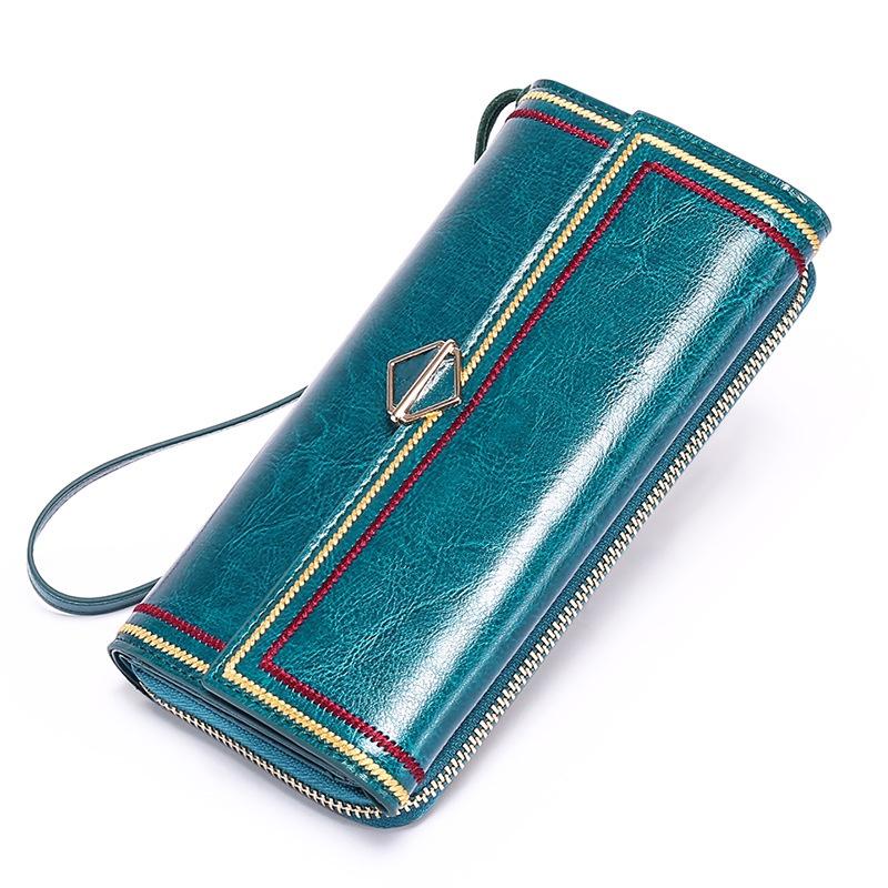 IELGY Женская сумка кожаная денежная ретро черная большая емкость на молнии модная — фото 7