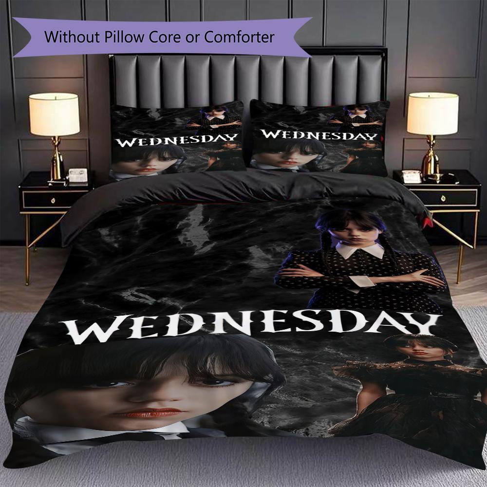 1PC Wednesday pattern Bedding Quilt Set Quilt Cover Pillowcase Home Decoration Birthday Gift (1 * duvet cover + 2 * pillowcase, without core)