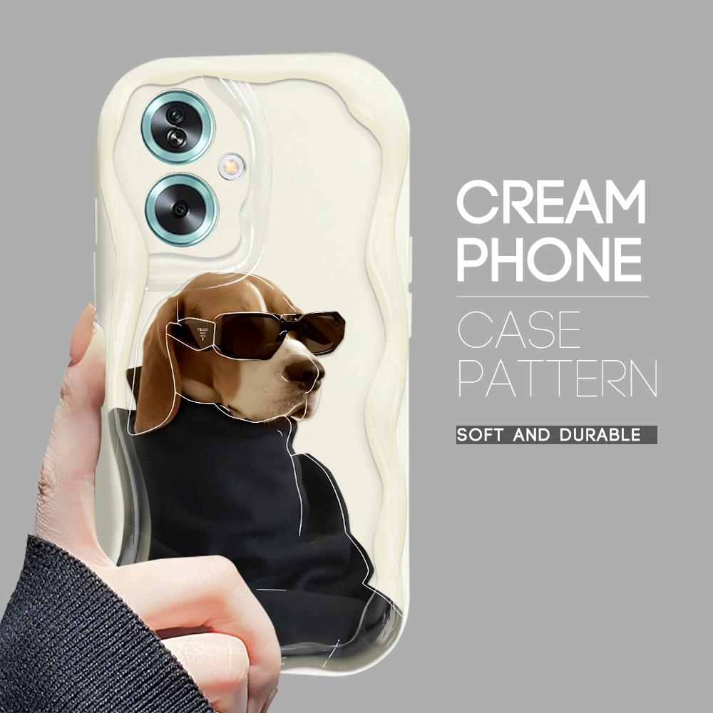 

Милый мультяшный узор, кремовая текстура, мягкий силиконовый чехол с волнистыми краями, чехол для телефона для OPPO Reno Realme OPPO A3X 4G белый