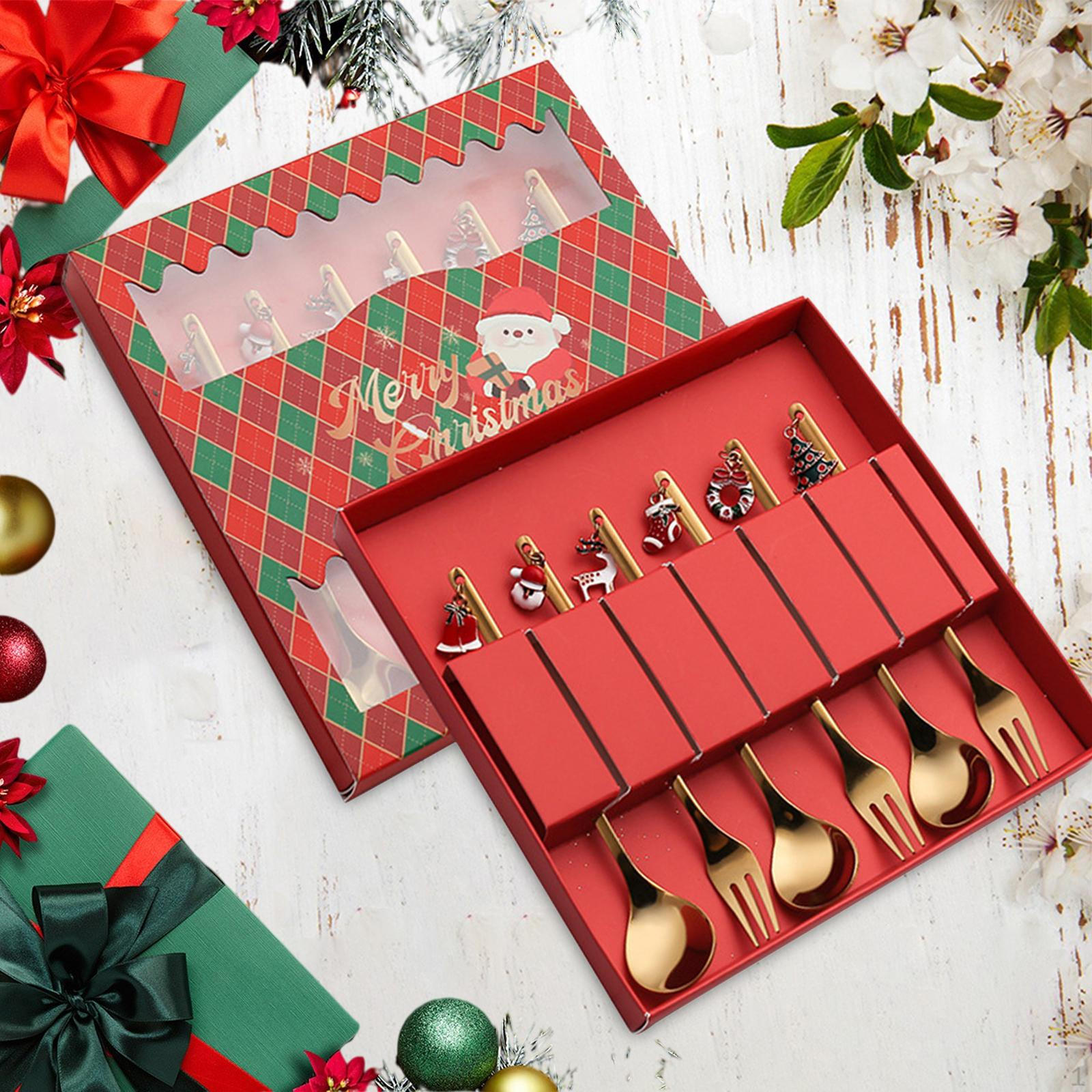 

4шт рождественская посуда с подарочной коробкой креативные ложки из нержавеющей стали и вилки для ужина