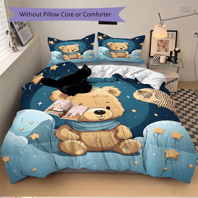 

3pcs Anime Teddy Bear Bedding Set - Includes One Quilt Cover and Two Pillowcases (No Core) - Home Decor, Festival Gift, Polyester Fabric - S 135x200cm