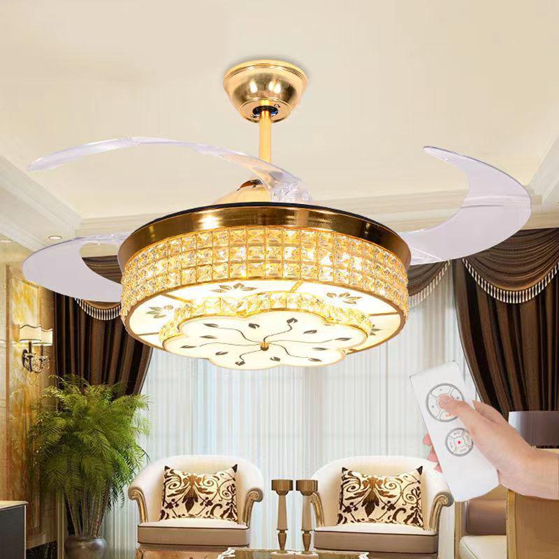 European-Inspired Crystal Chandelier Ceiling Fan with Smart Inverter and Invisible Design for Living, Dining, & Bedroom