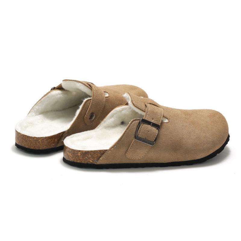 RUIZUSTOCK Winter Cork Slippers: Warm Velvet & Cotton Sandals for Men and Women, Frosted for Outdoor Wear