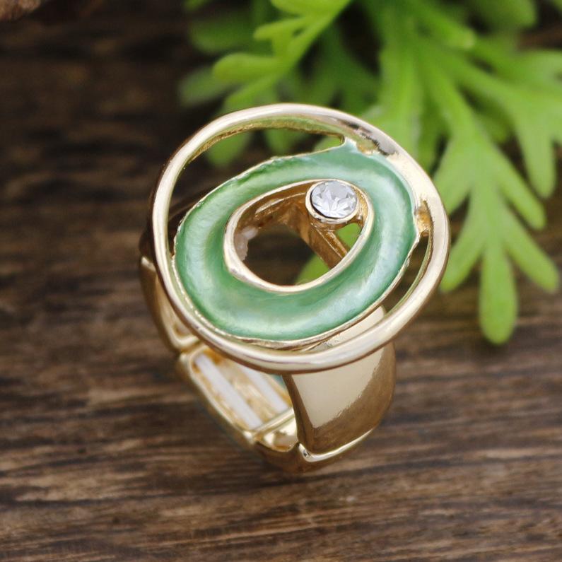 New Enamel Color Hollow Ring Elastic Ring Women's Simple High-end Diamond-set Oval Ring