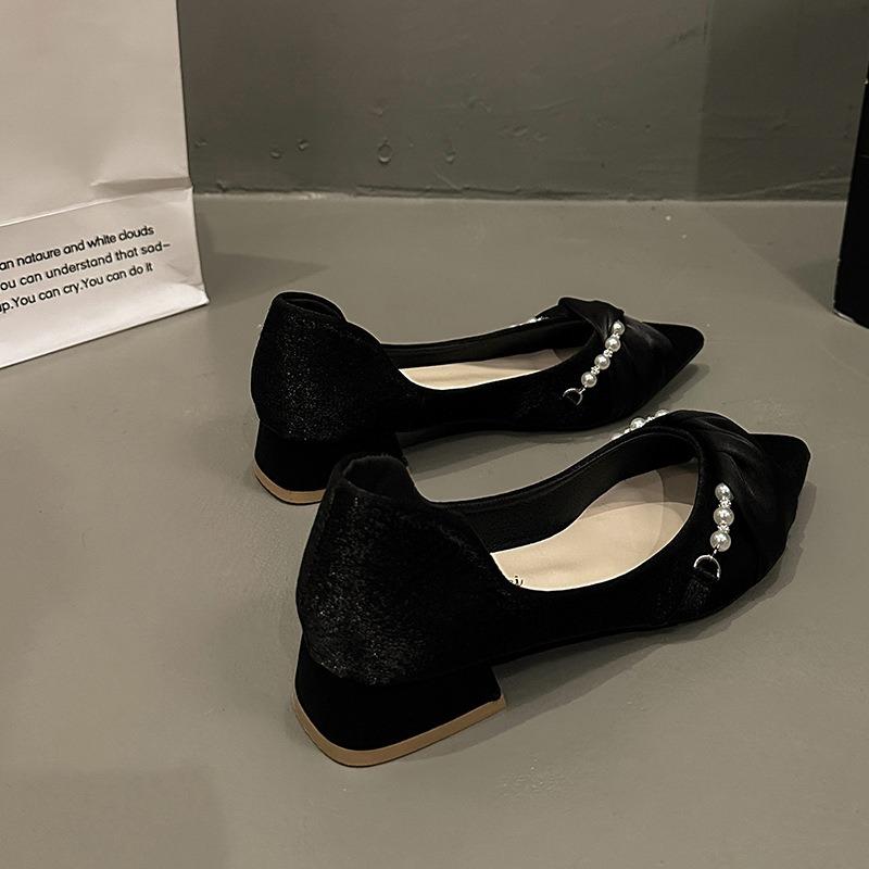 Pearl Bow Pointed Soft Sole Ladyshoes Single Shoes Women's Spring and Summer New Versatile Light Mouth Gentle Shoes