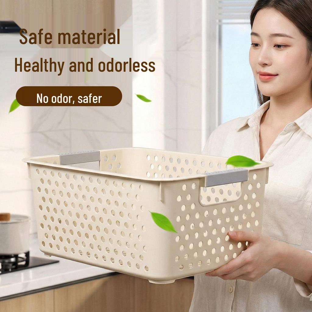 Japanese-Style Snack & Sundries Organizer: Large Plastic Basket for Kitchen, Cabinet, or Desktop Storage.
