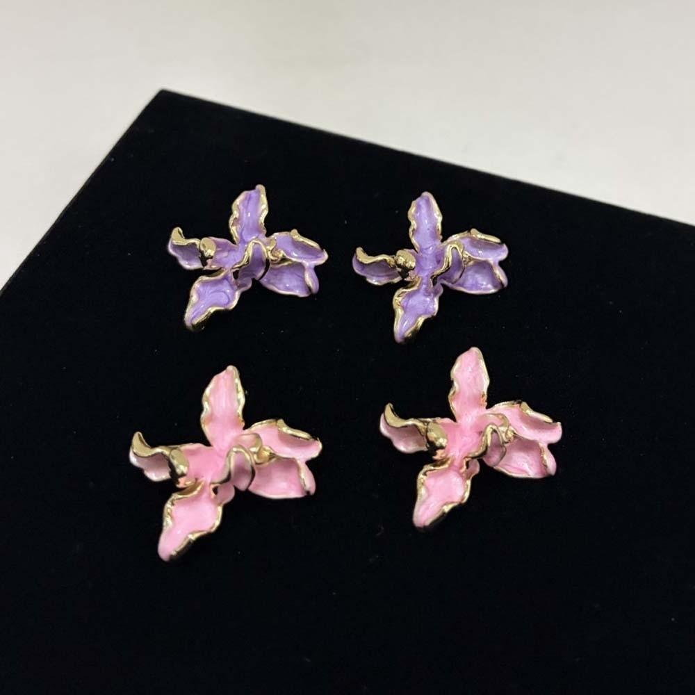 1 Pair Luxury Enamel Iris Earrings Zinc Zinc Alloy Metal Flower Ear Studs Golden and Silver Earrings  Bride