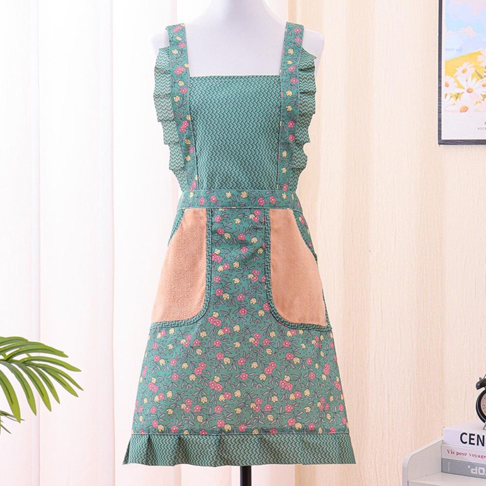 New Flower Kitchen Apron Breathable Cotton Cooking Smock Wear-resistant Korean Style Chef Apron for Women Girl