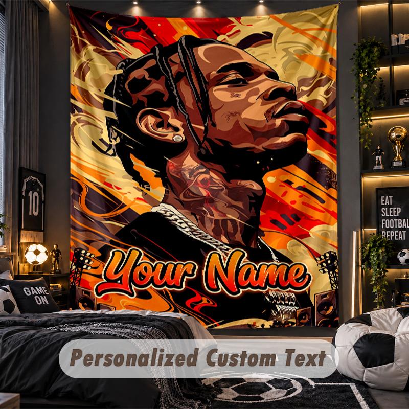 Personalized Wall Tapestry,Travis Scott Custom Printed Name, Fabric Wall Art For Indoor Room Backdrop