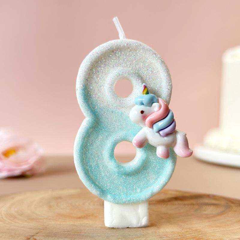 Cute Unicorn Digital Candle Birthday Candle Party Festival Cake Decoration Atmosphere Props