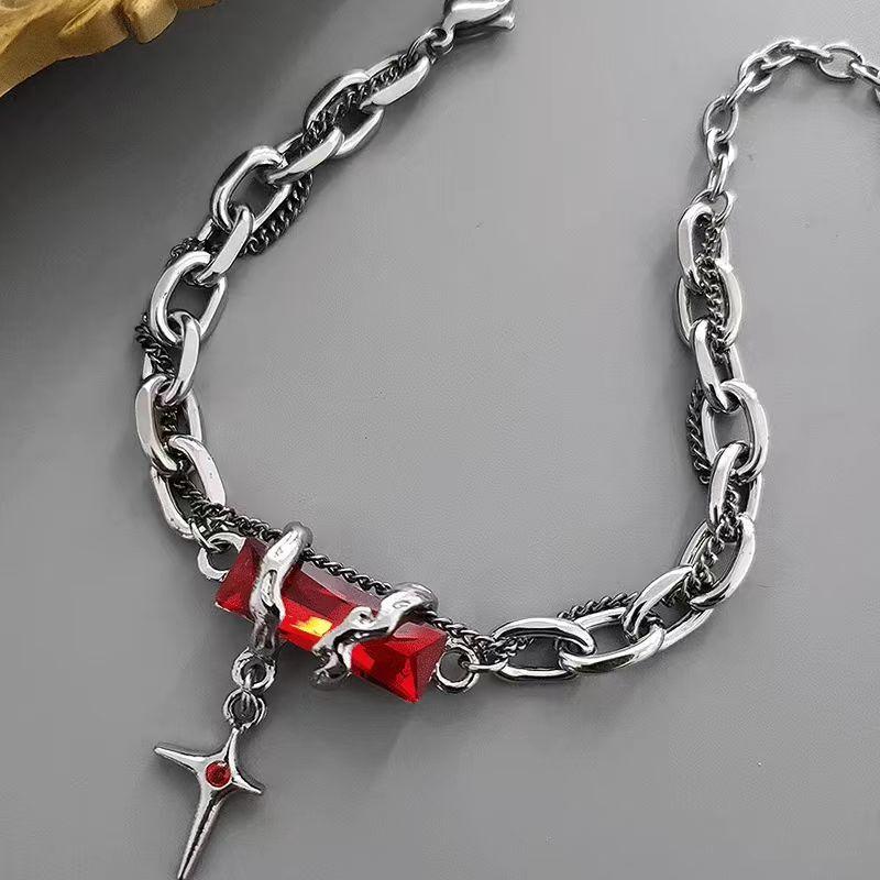 2024 Retro Red Black Zircon Star Bracelets For Women Men Trendy Punk Crystal Chain Bangle Unisex Jewelry Halloween Accessories