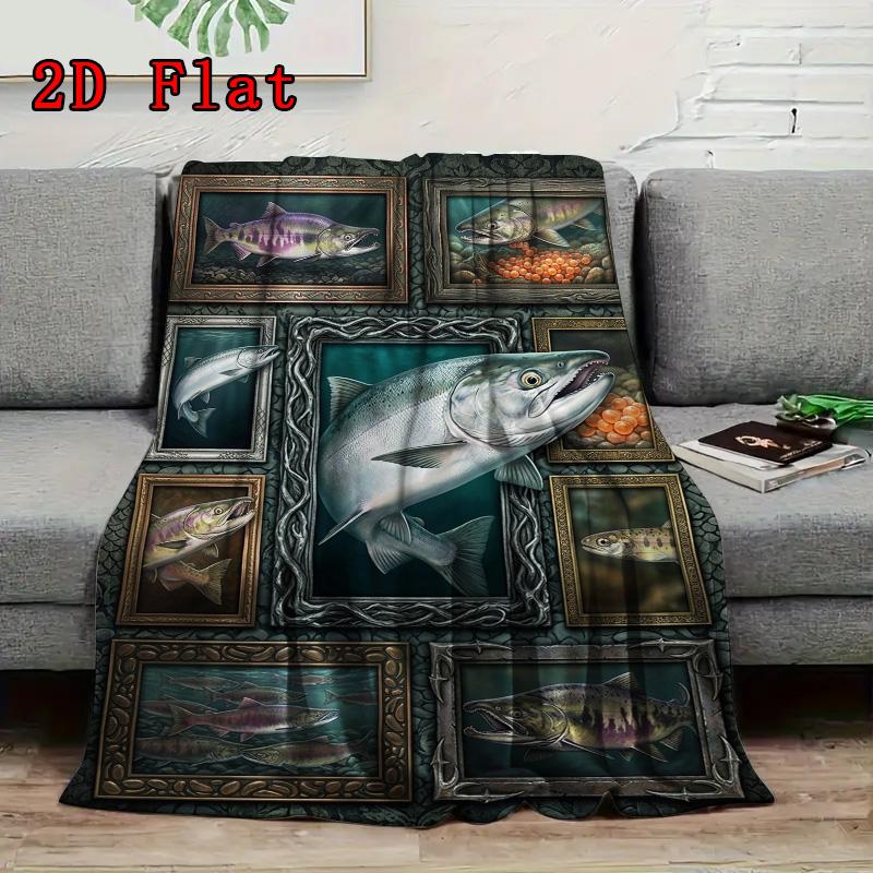Salmon Collection 2D Flat Pattern Flannel Blanket, High Quality All Seasons, Home Decor, Warmth and Comfort, Perfect for Christmas Gifts.
