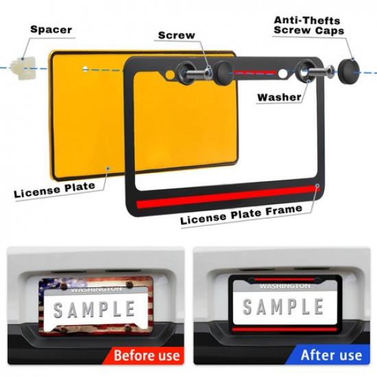 2pcs Metal Red Line Car License Plate Frame Tag Covers Fit for Honda Accessories