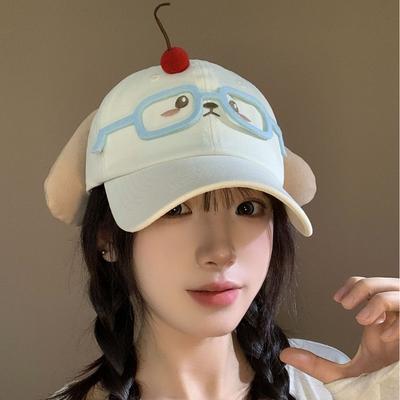 Apparel Accessories Sunscreen Cherry Dog Baseball Cap Peaked Cotton Glasses Puppy Cap Cartoon Cute Puppy Hat with Ears Girls