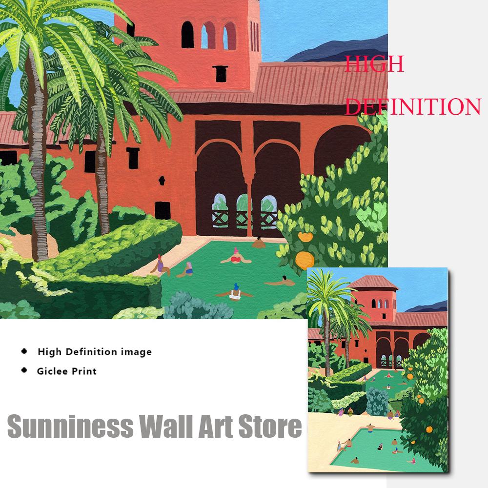 New Zealand Morocco Swimming Pool Travel Art Poster Print Canvas Painting Nature Landscape Wall Art Room Decor Housewarming Gift