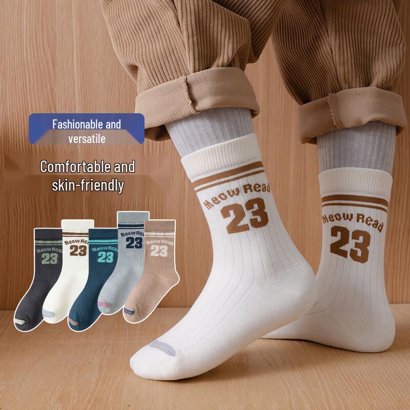 

Meow Read Kids Breathable Cotton Sports Mid-Calf Socks (5 Pairs)