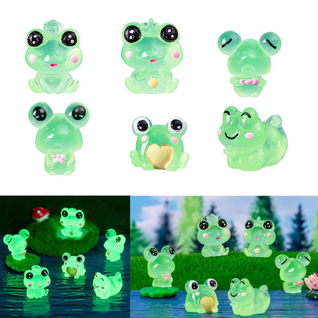 Set of 6 Charming Animal Sculptures Luminous Frog Mini Figurine Ornament for Kids and Cartoon Lovers Home Decorations