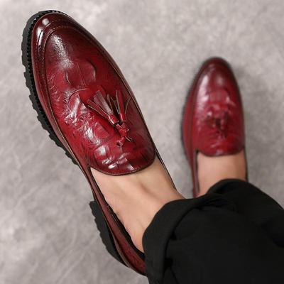 Men's Crocodile Pattern Leather Tassel Loafers - Slip-on, Pointed Toe, Casual & Formal Wear