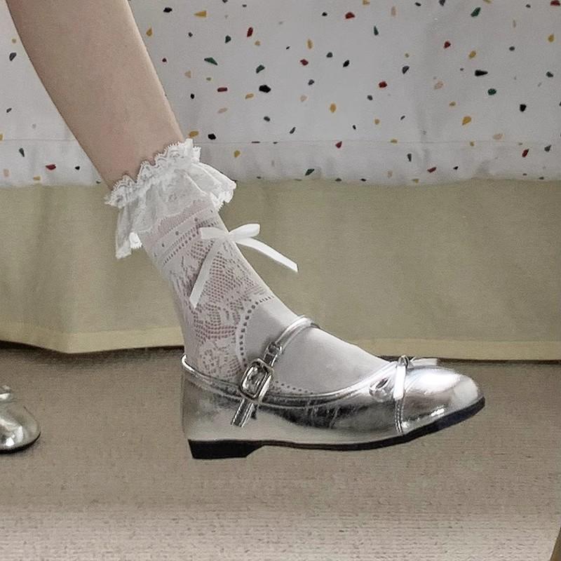 Schwarzes Licht Mund Ballerina flachsohlige Einzelschuhe für Damen 2025 neu Sommer Rock Französische runde Spitze Mary Jane Schuhe