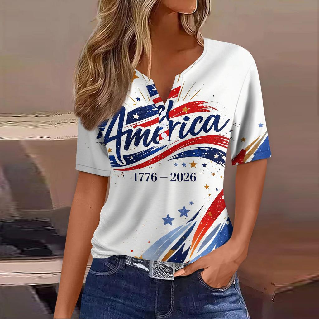 Women's T Shirt Tee Print Button Short Sleeve Daily Weekend Fashion Basic V- Neck Regular Top