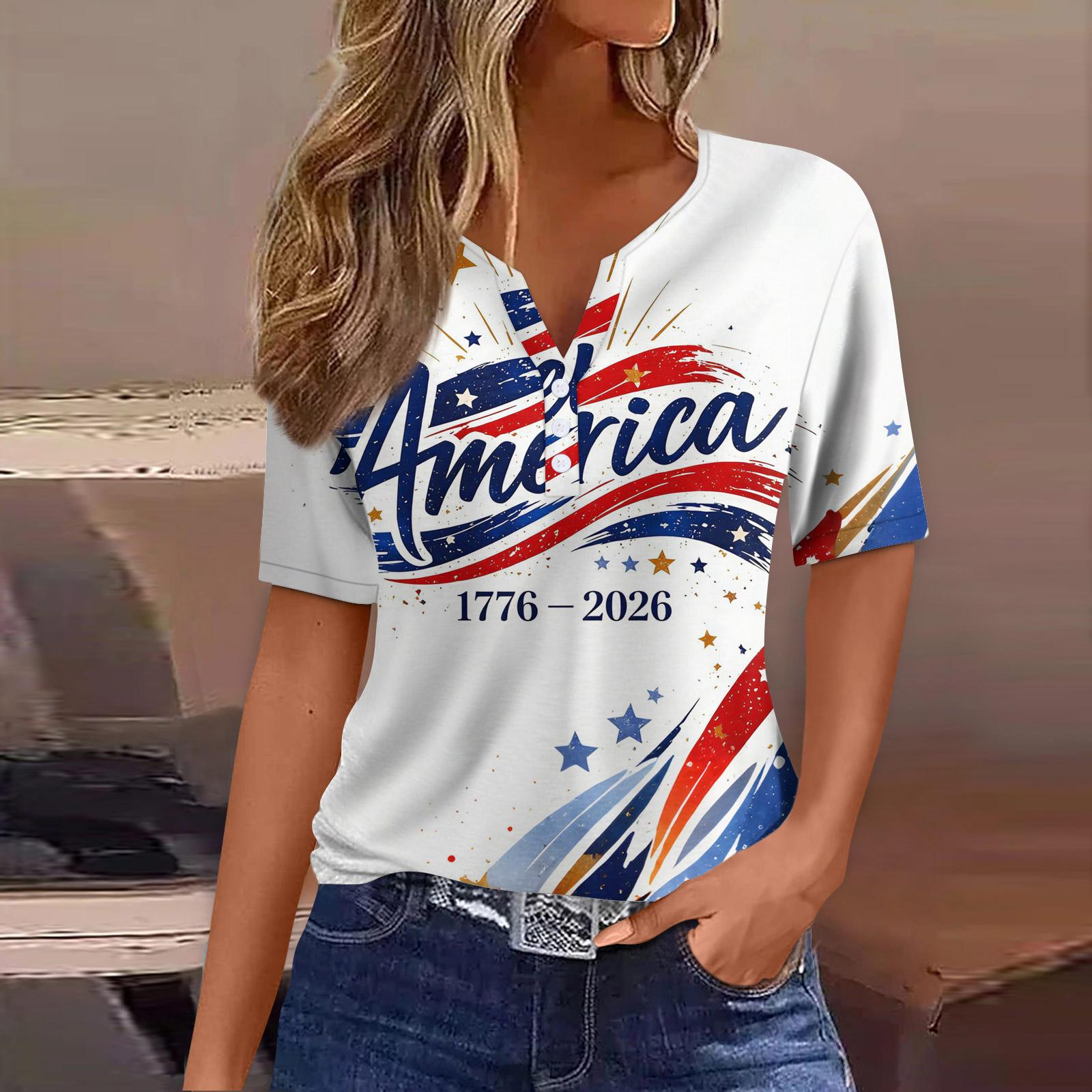 

Women s T Shirt Tee Print Button Short Sleeve Daily Weekend Fashion Basic V- Neck Regular Top XL білий