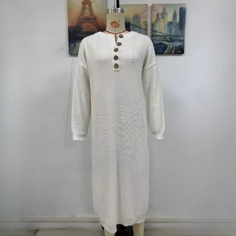 IHUASU Podzimní a zimní knoflíkové pletené šaty Módní Temperament Commuter Dámský svetr