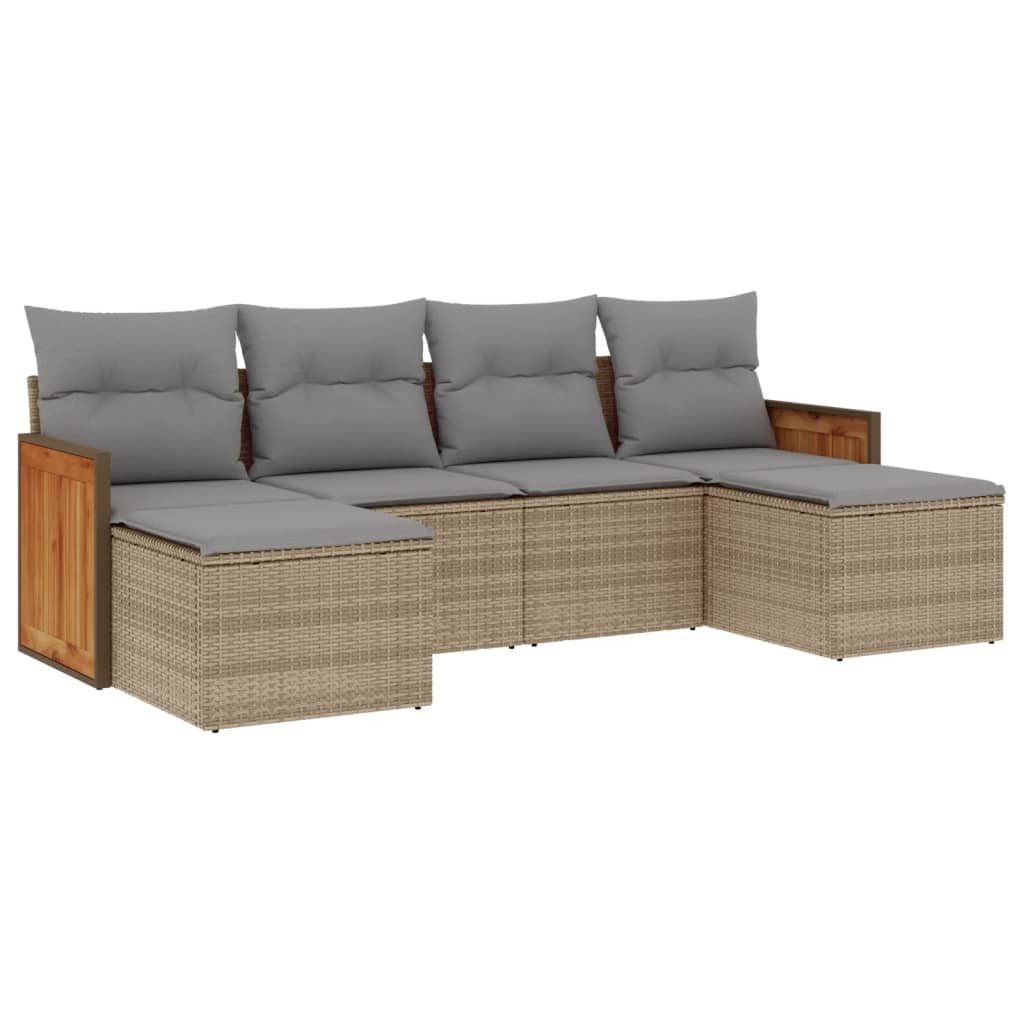 Vidaxl 6-Cz. Garden Furniture Set With Cushions, Beige, Poly Rattan
