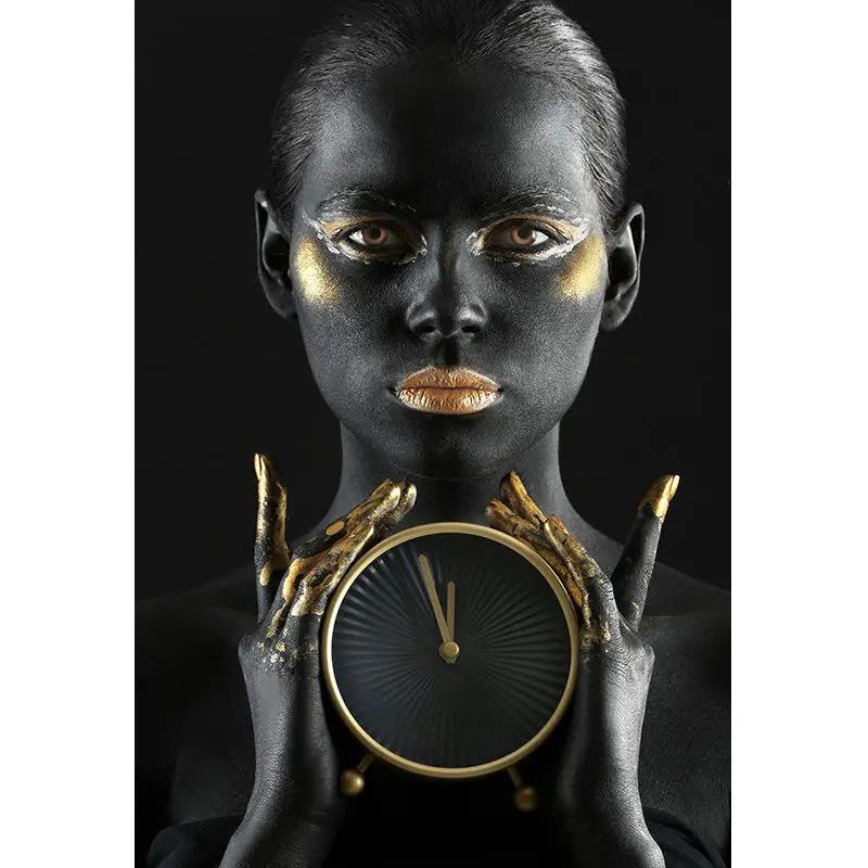 African Art Black and Gold Woman Oil Painting On Canvas Picture for Living Room Contemplator Posters and Prints Scandinavian