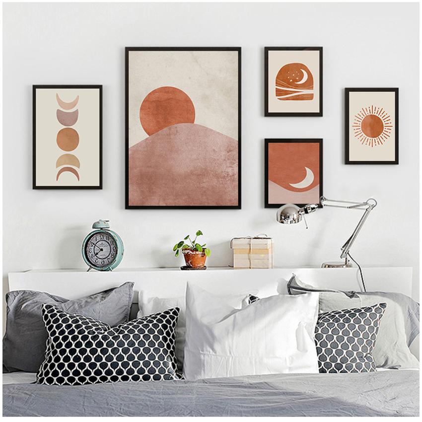 Drukuj do salonu sypialnia Home Decor obraz ścienny Morandi plakat słońce i księżyc obraz na płótnie Nordic Wall plakat artystyczny