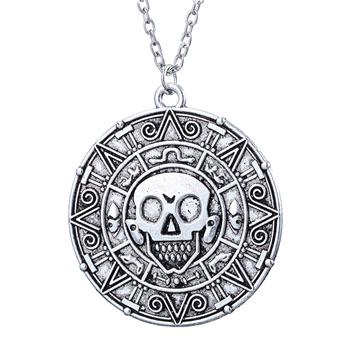 Pirates Of The Caribbean Necklace Jack Sparrow Aztec Coin Medallion Pendant Johnny Depp Movie Jewelry Men Women Gifts
