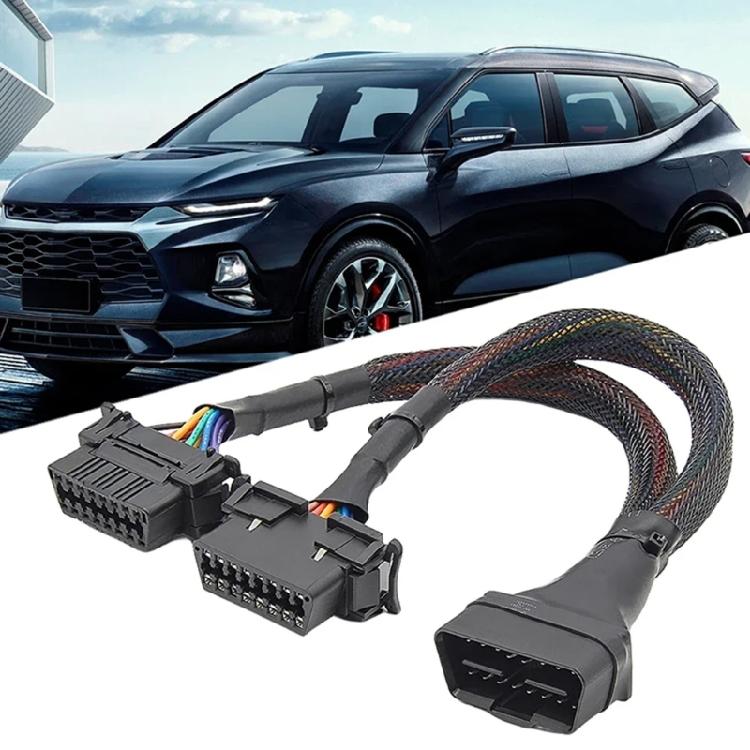 OBDII Extension Splitter Cord Adapter for Car Diagnostic Scanner OBD2 Splitter Cable 1 Male to 2 Female Extension Cable