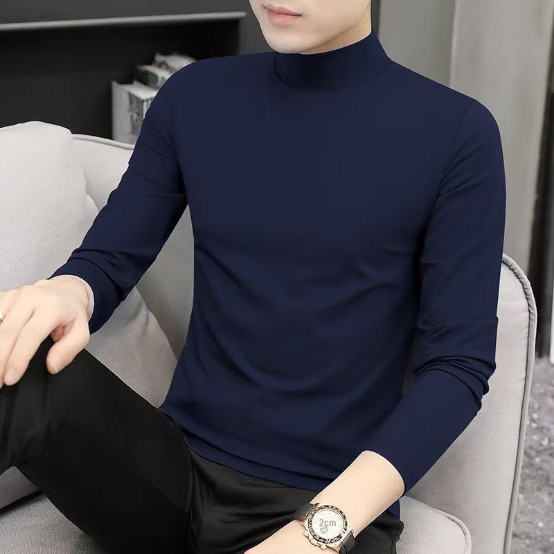 2-Pack Men's Modal Mid-Neck Long-Sleeve T-Shirts for Spring and Autumn