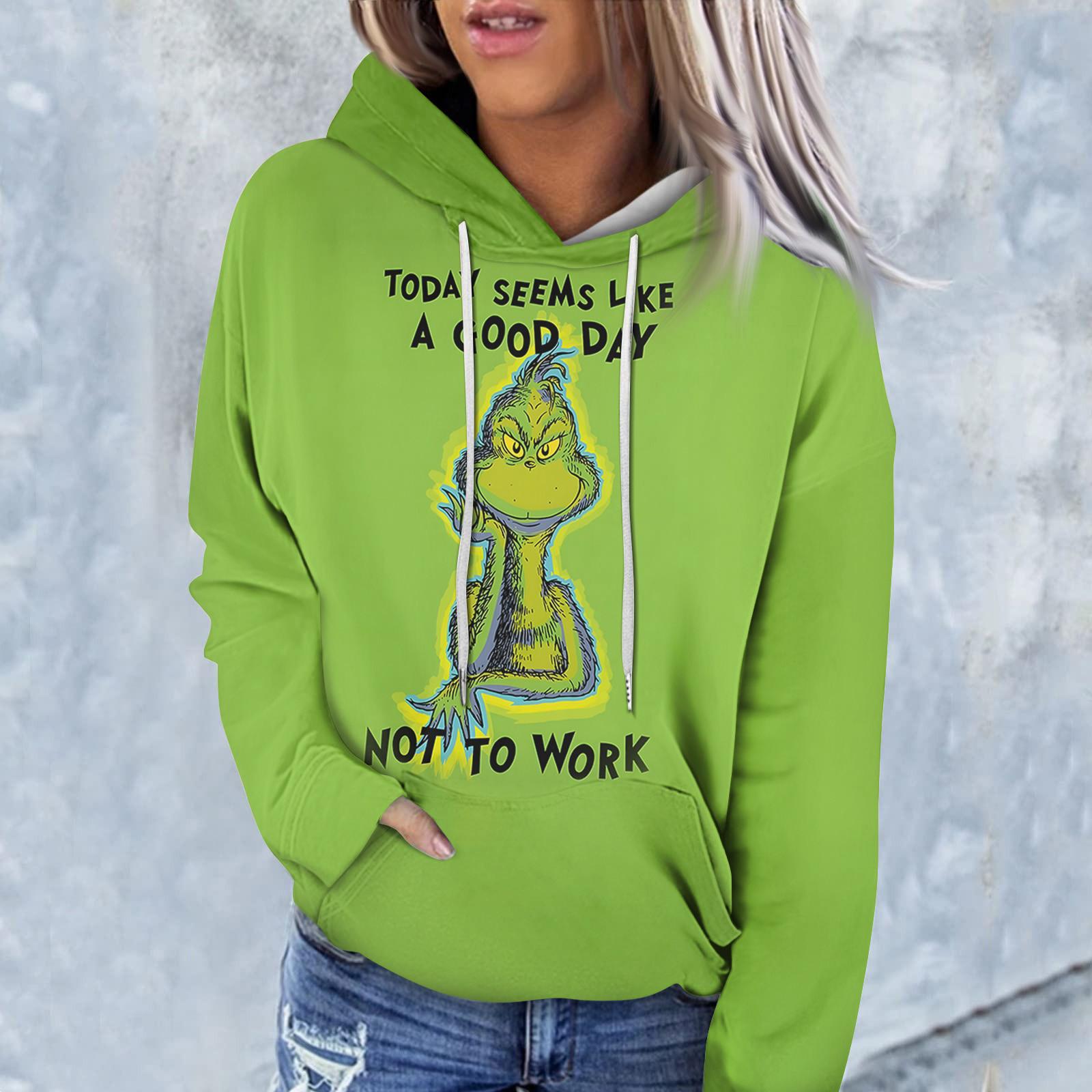 

Женская модная повседневная толстовка с длинным рукавом и рождественским принтом L зелёный