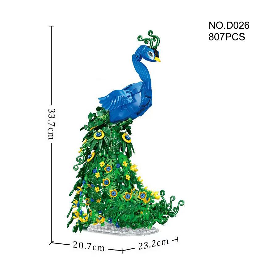 

807PCS Beautiful Peacock Building Blocks Set 3D Models Animals Birds Kids Toys New Year Decorations Gifts Sets No box
