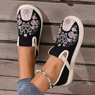 Women's Casual Embroidered Flat Women's Shoes Retro Breathable Summer Women Canvas Comfortable Shoes