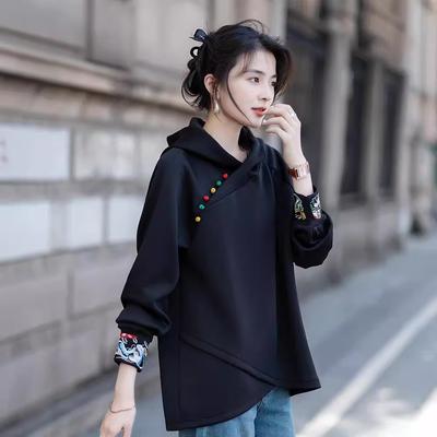 Haftowana bluza z kapturem w stylu chińskim dla kobiet na wiosnę i jesień Nowa luźna Nowa chińska góra