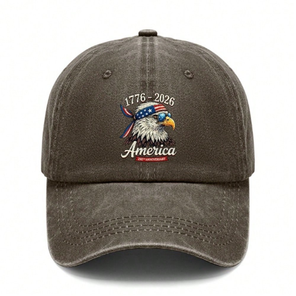 [Patriotic Baseball Cap] 2026 Anniversary Eagle Print Polyester Adjustable Washed Cap Unisex Vintage Sun Protection Casual Outdoor Sports Hat For