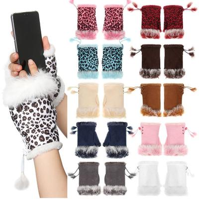 Manoplas Suaves sin Dedos Guantes Cálidos de Felpa Guantes de Pelo de Conejo de Moda para Mujeres Niñas