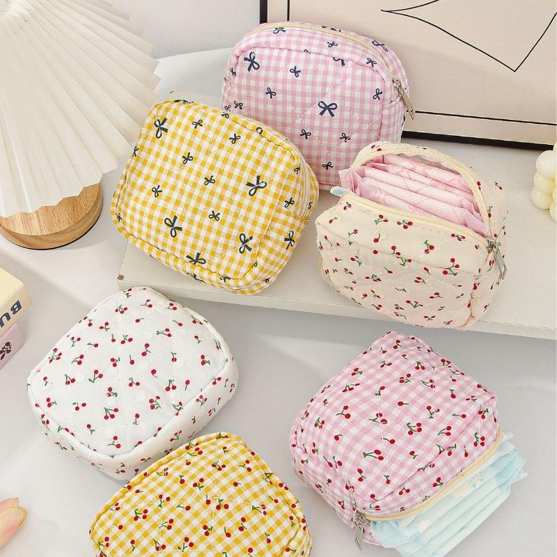 Cherry Bow Makeup Pouch for Women Napkin Sanitary Pad Storage Bag Organizer Pouch for Tampons Teens Female Cosmetic Bags