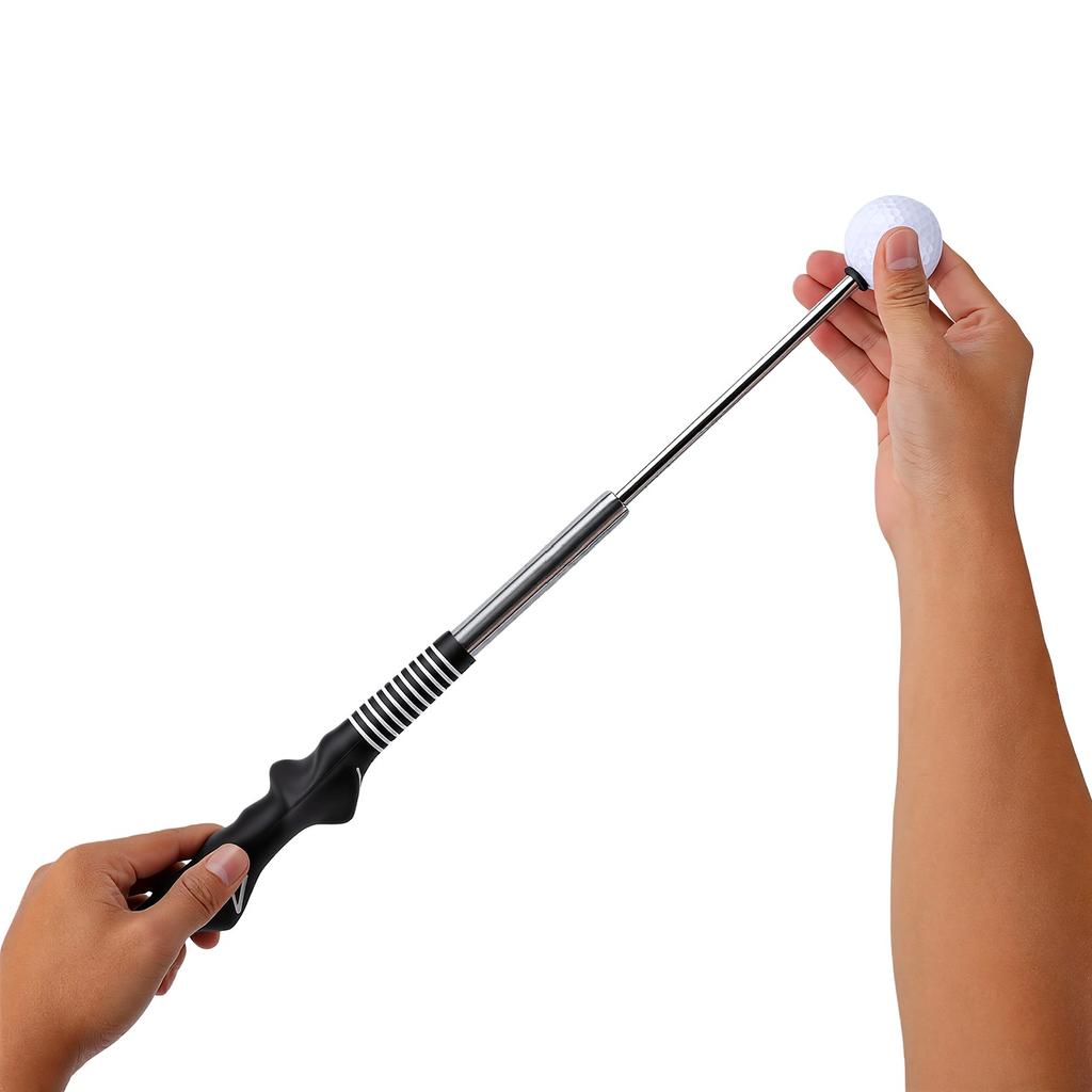 Swing Trainer Aid Right Hand Click Feedback Retractable Swing Trainer Practice Stick with Black Grip White Ball