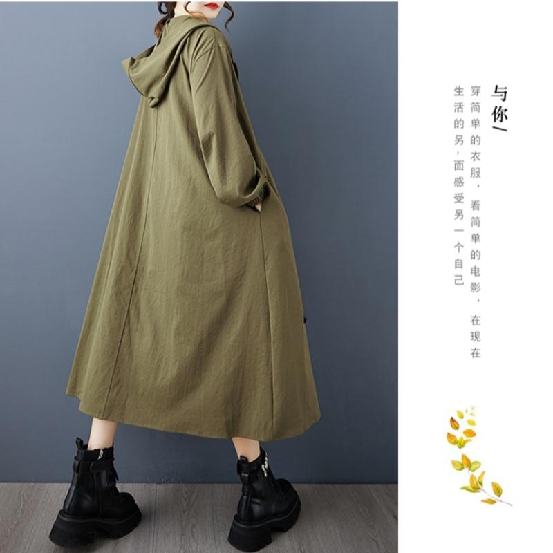 Long Sleeve Oversized Hooded Vintage Casual Loose Autumn Spring Trench Coat for Women Outerwear