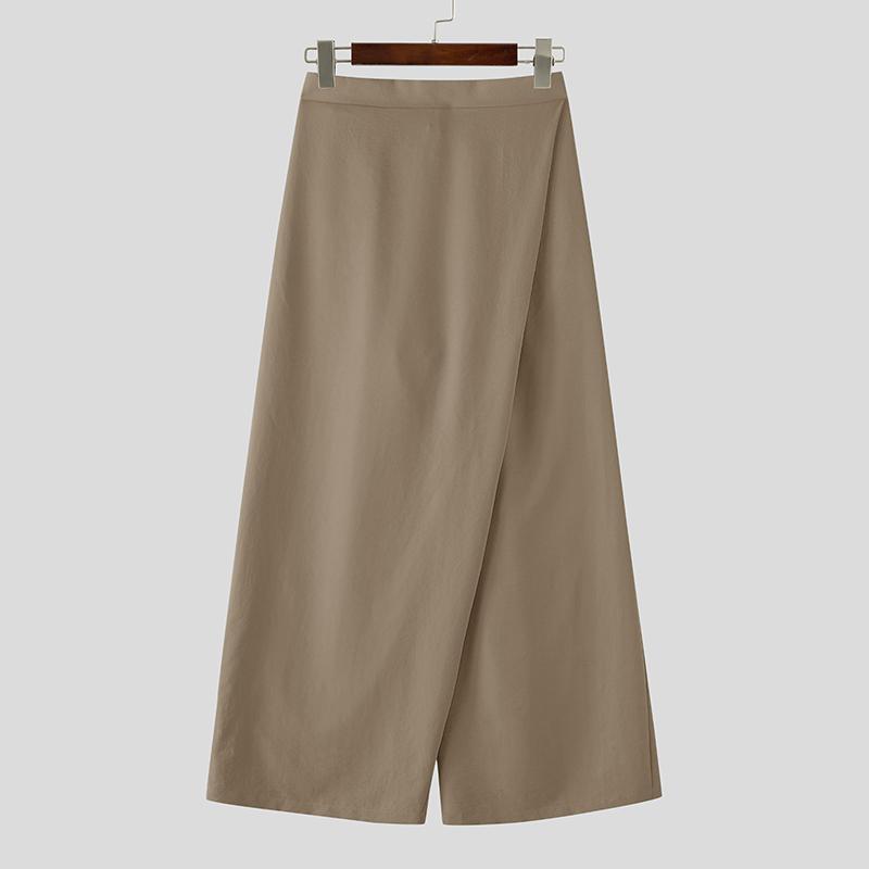 INCERUN Men Back Elastic Waist Wrap Casual Baggy Long Wide Leg Pants Trousers