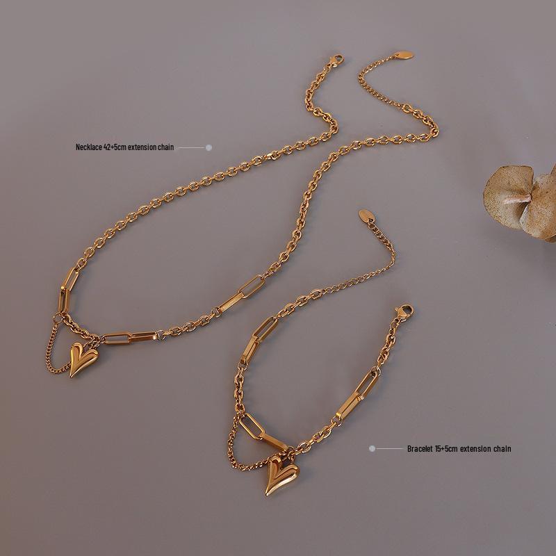 Tassel Heart Pendant Minimalist 18k Gold Titanium Clavicle Necklace Set