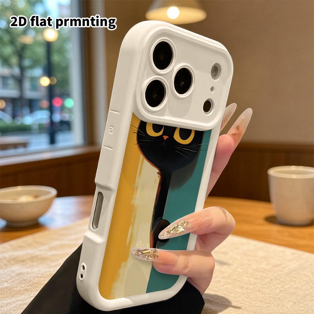 Phone Case: 2D flat, fits iPhone 18 17 16 15 14 13 Pro, hide-and-seek little black cat, perfect Christmas and Halloween holiday gift