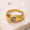 Fashion Stainless Steel Ring for Women, Simple Style Cast Round Zircon Ring