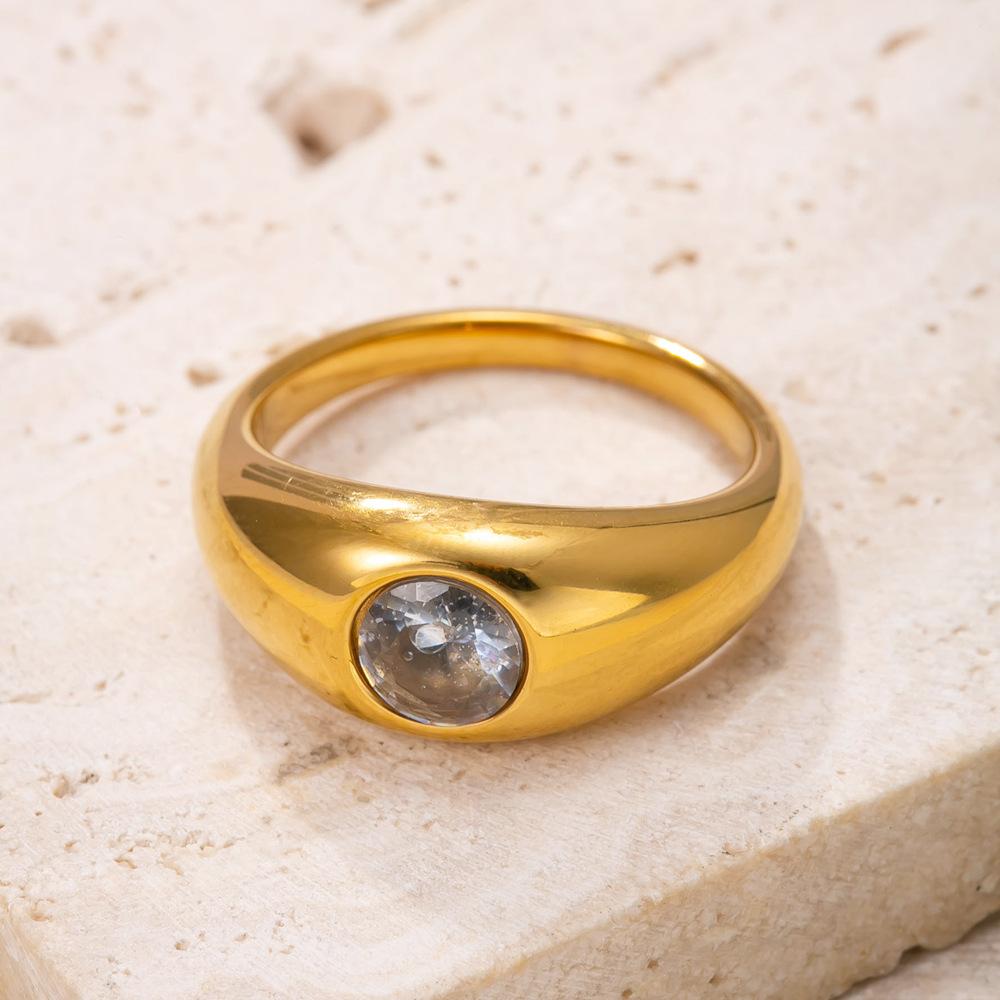 Fashion Stainless Steel Ring for Women, Simple Style Cast Round Zircon Ring