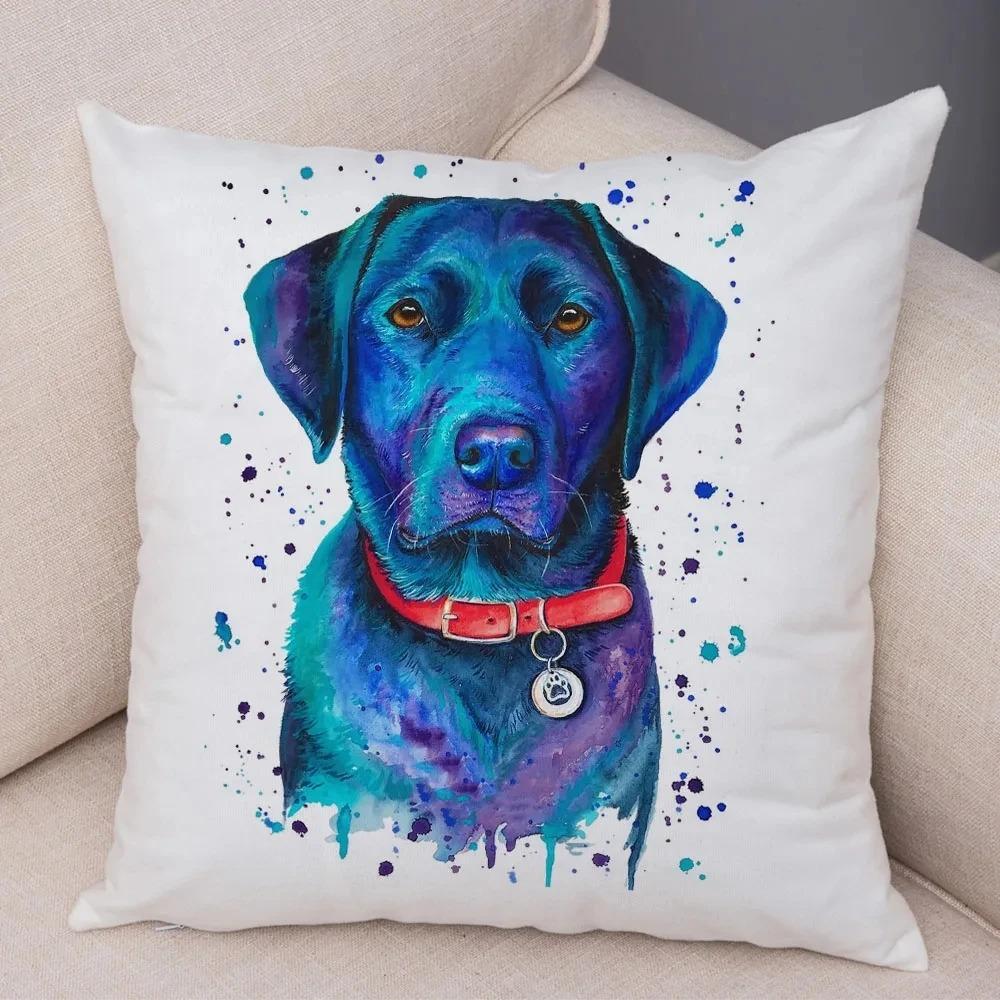Cute Watercolor Pet Dog Pattern Pillowcase Car Ornaments Office Living Room Sofa Home Pillowcase