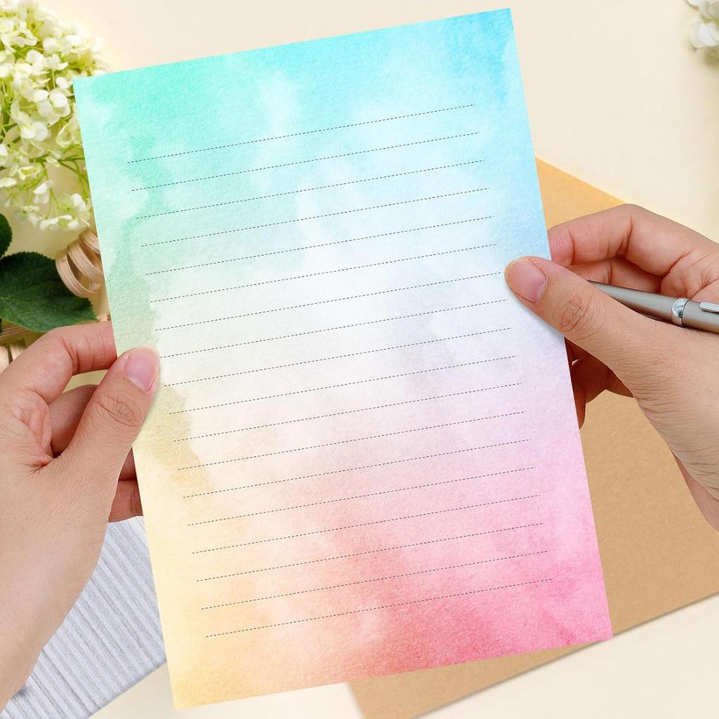 Watercolor Stationary Paper and Envelopes Set, 24 PCS Colorful Writing Stationery Paper with 12 PCS Envelopes,Pretty Watercolor Styles Stationery