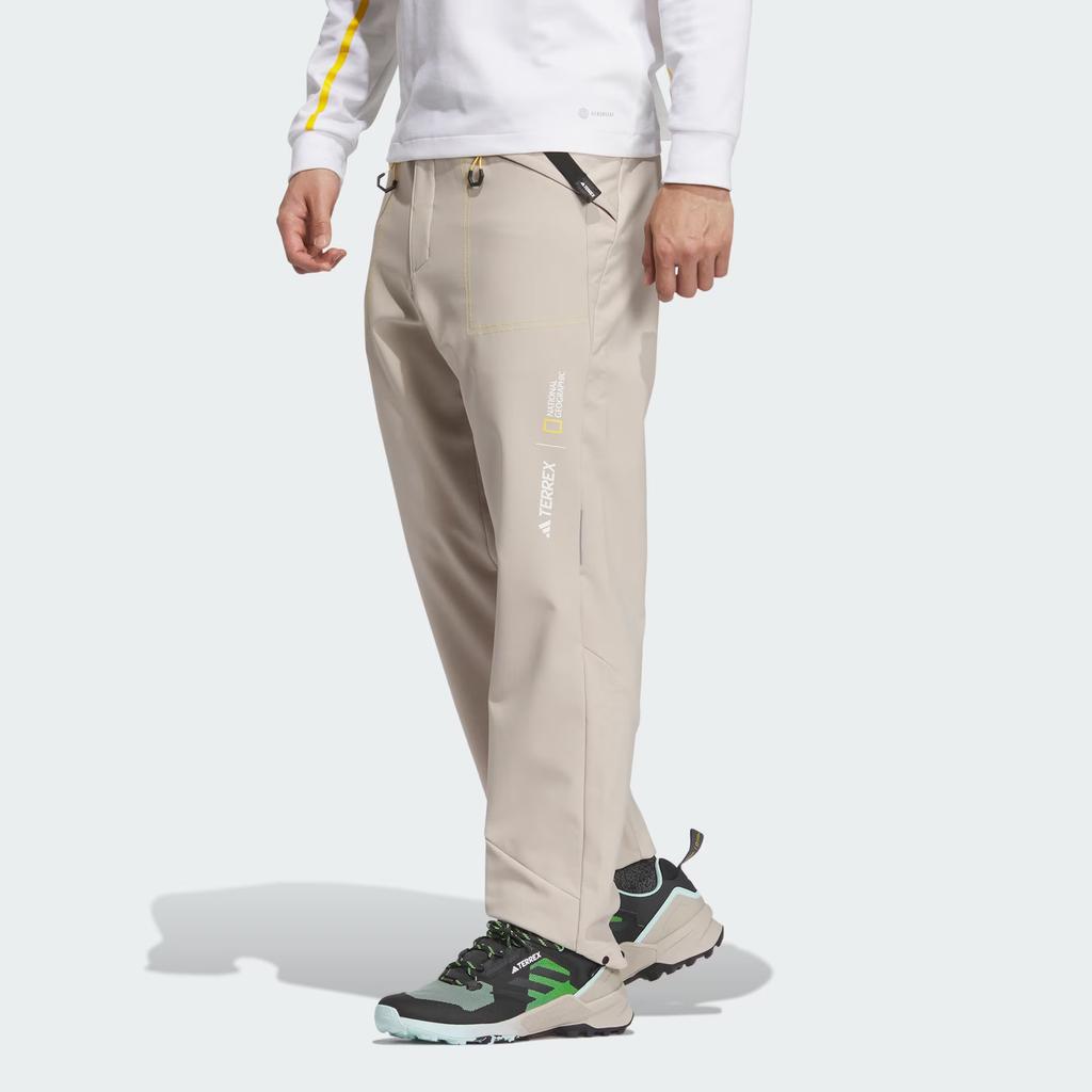 adidas X National Geographic Collaboration National Geographic Soft Shell Letter Print Outdoor Sports Long Pants Men Pants Light-Brown IL8991